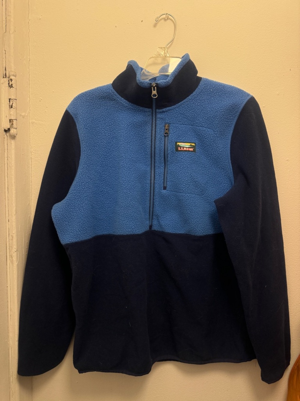 L.L. Bean Two Toned Blue Fleece Quarter Zip with Pocket